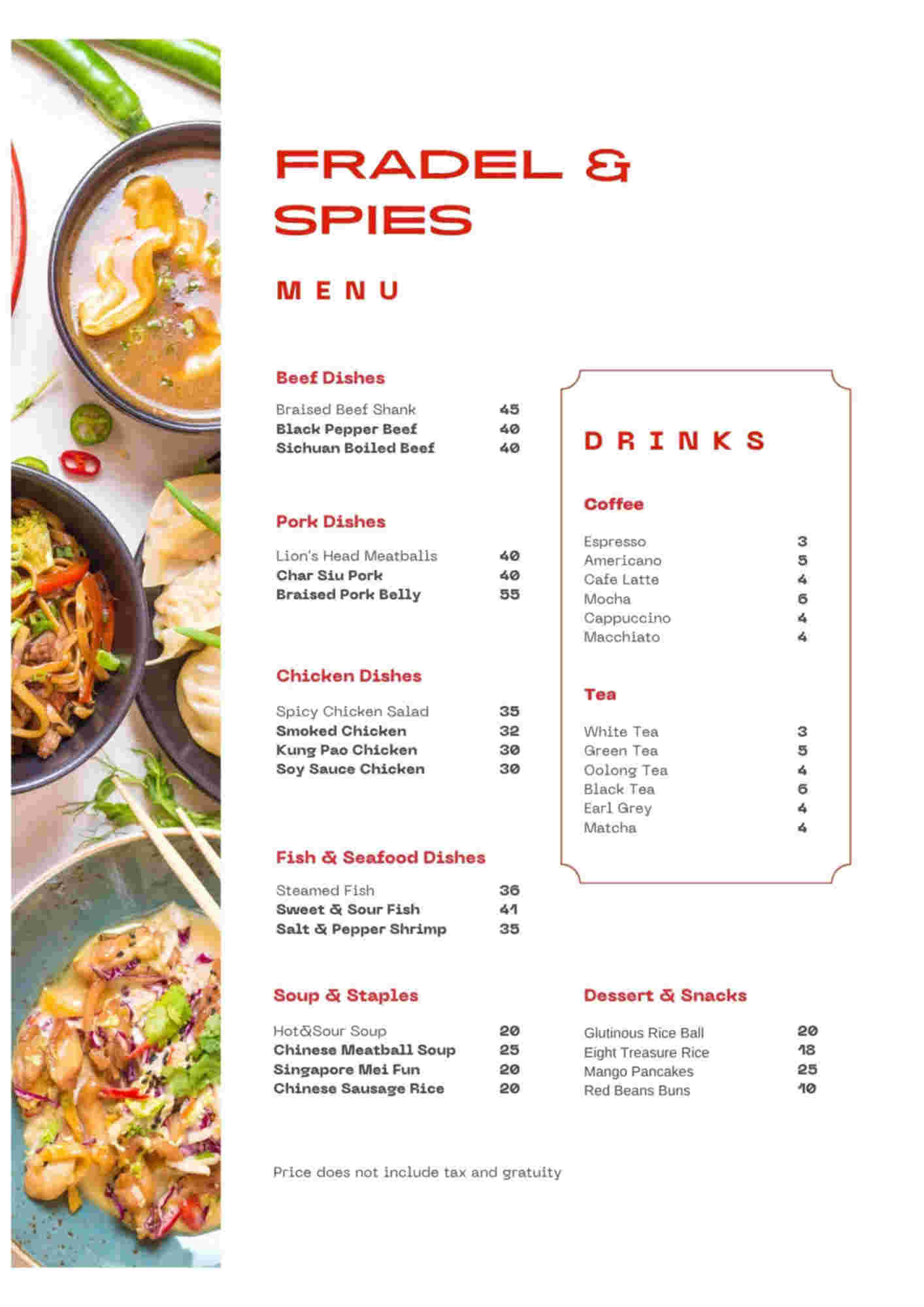 Menu design sample for restaurant